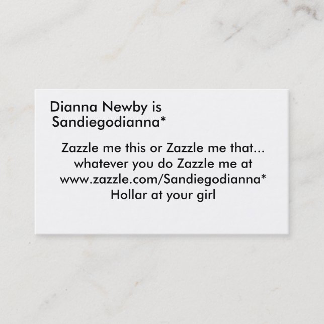 Dianna Newby är, Sandiegodianna*, Zazzle mig Visitkort (Framsida)