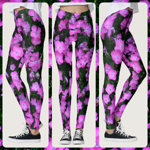 Dianthus Blommor Ljust Rosa och Grön Blomma Leggings