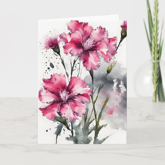 Dianthus - Watercolor flowers Kort (Framsida)
