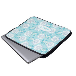 Dianthus white på blå blommigt med namnet laptop f fodral