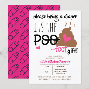 DIAPER BASH - Lustigt Poop POOFECT Emoji Baby Show Inbjudningar