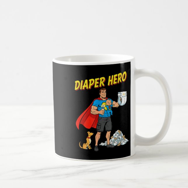 Diaper Hero Funny Cartoon Dad Design For New Fathe Kaffemugg (Höger)