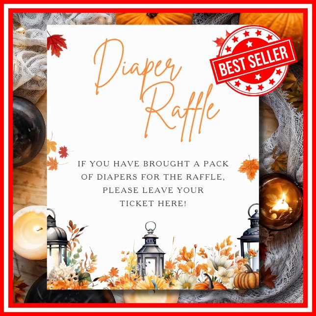 DIAPER RAFFLE A Little Pumpkin GAME Poster (DIAPER RAFFLE A Little Pumpkin is on the Way Fall Autumn Baby Shower Game Poster )