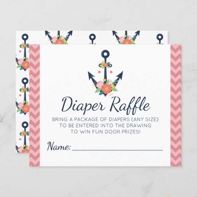 Diaper Raffle Anchor Blommigt Girl Baby Shower Gam (Fram/baksida)