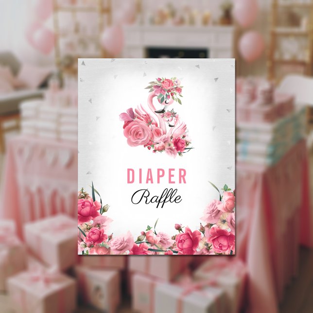 Diaper Raffle Baby Game Silver Flamingo Ballerina Poster (Skapare uppladdad)