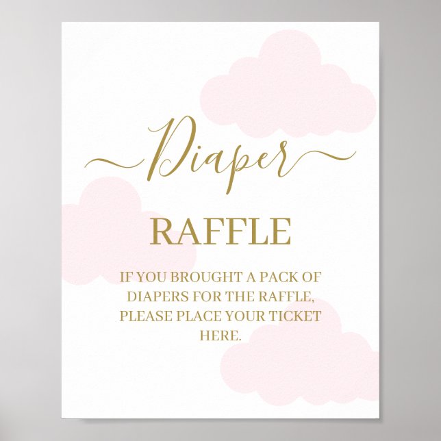 Diaper Raffle Baby Shower Clouds-skylt Poster (Framsidan)