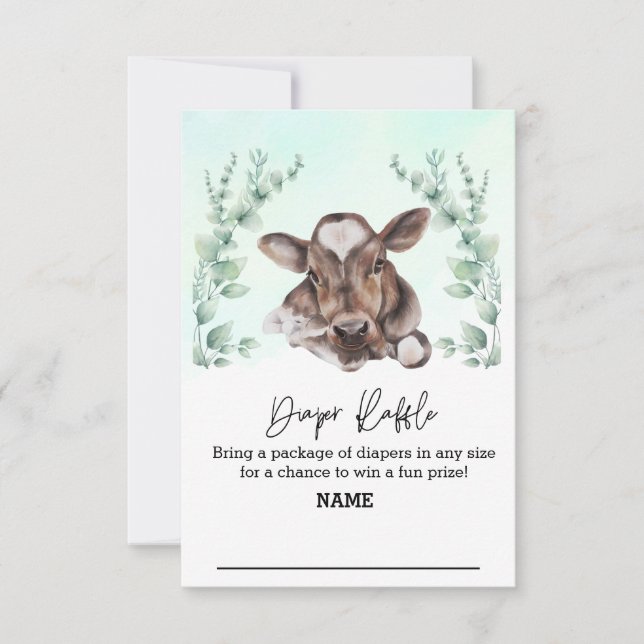 Diaper Raffle Baby Shower Cow Eucalyptus Farm Inbjudningar (Framsida)