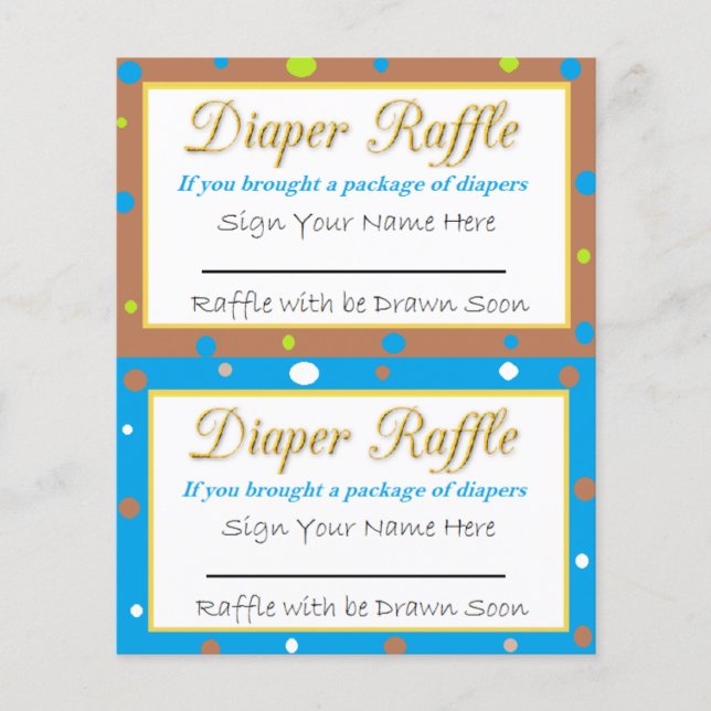Diaper Raffle Baby Shower Game Blue, Grönt Brown Flygblad (Framsidan)