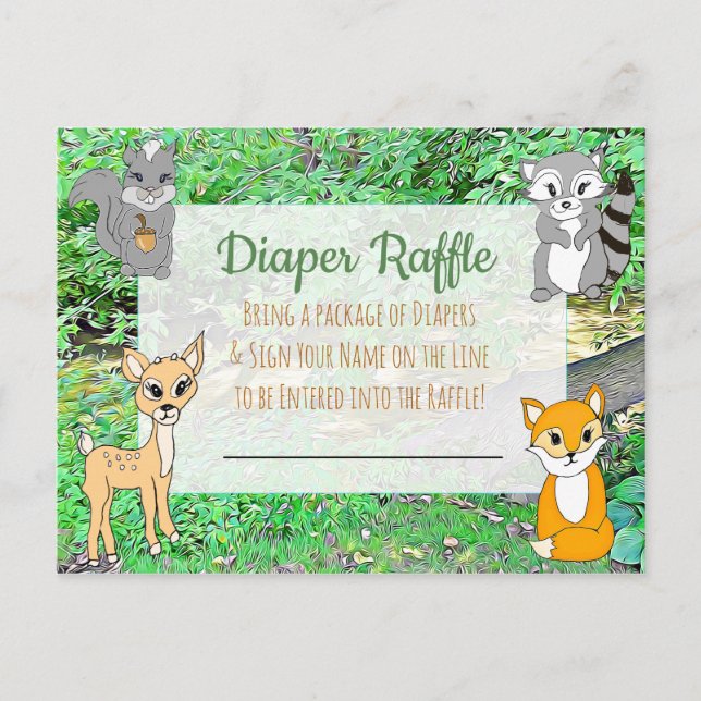 Diaper Raffle Baby Shower Game Forest Animals Vykort (Framsida)
