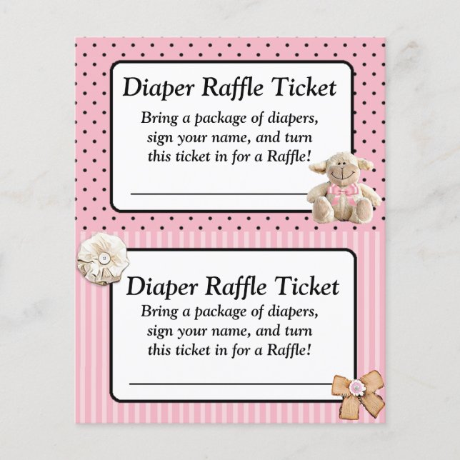 Diaper Raffle Baby Shower Game, Rosa Bow Shabby (Framsida)