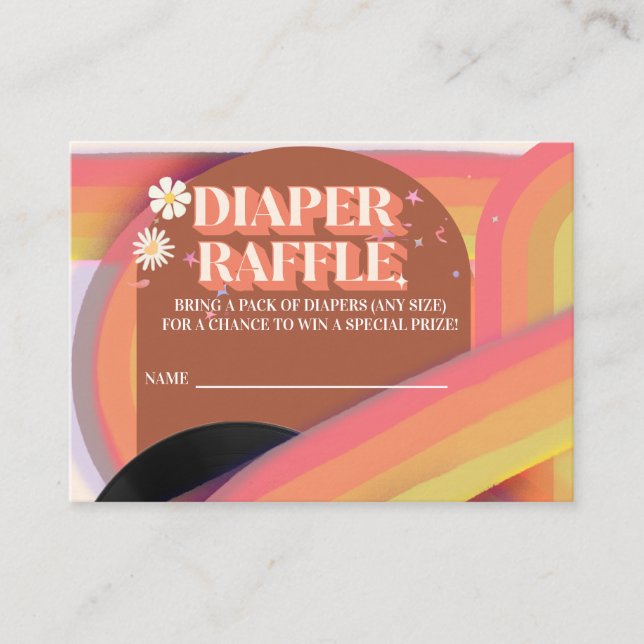 Diaper Raffle Baby Shower Groovy Retro 70s 80-tal Tilläggskort (Framsida)