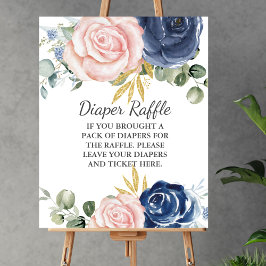 Diaper Raffle Baby Shower Navy Rosa Blommigt Poster