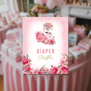 Diaper Raffle Baby Shower Rosa Flamingo Ballerina Poster