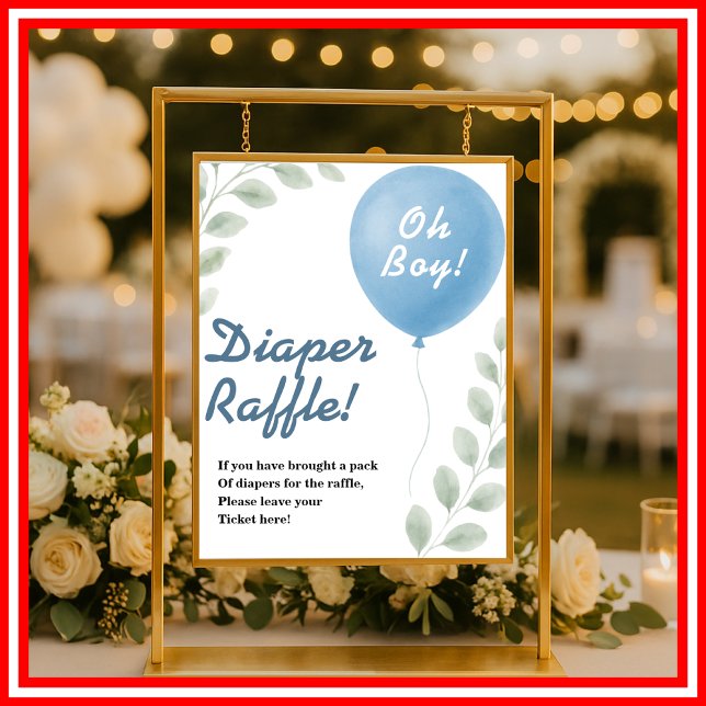 Diaper Raffle Balloon Eucalyptus Baby Shower GAME Poster (Skapare uppladdad)