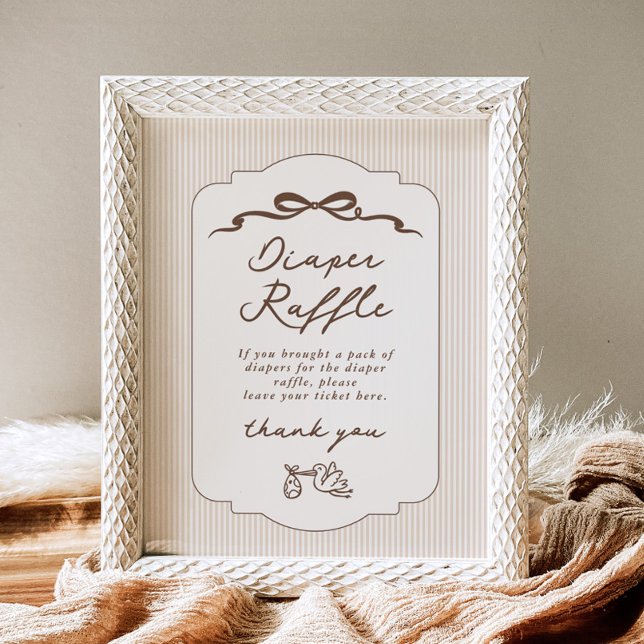 Diaper raffle Bebe Cafe Brown Bow Handdrawn Poster (Skapare uppladdad)