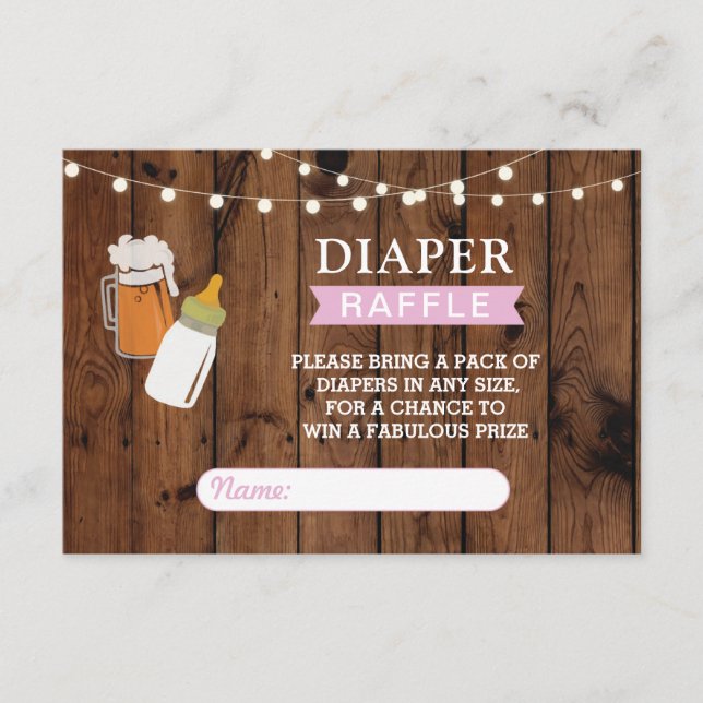 Diaper Raffle Beer Baby Shower Girl Brewing Rosa Tilläggskort (Framsida)