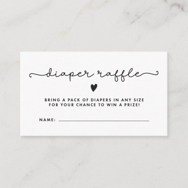 Diaper Raffle Biljett Baby Shower Black White  (Framsida)