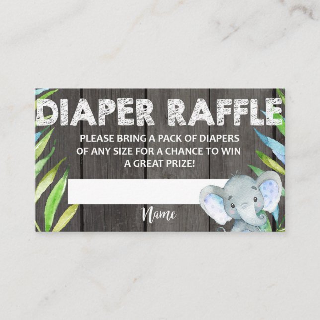 Diaper Raffle Biljett Baby Shower Elephant Rustic Tilläggskort (Framsida)
