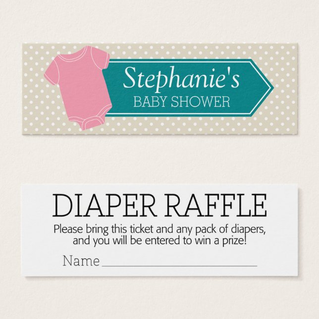 Diaper Raffle Biljett - Baby Shower Game Rosa Girl (Framsida & baksida)