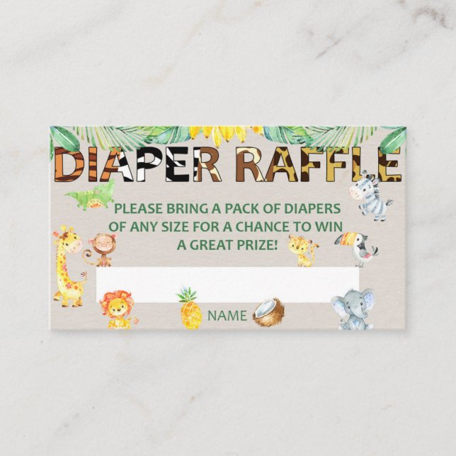 Diaper Raffle Biljett Baby Shower Jungle Safari Tilläggskort (Framsida)