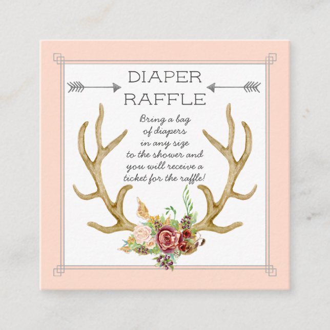 Diaper Raffle Biljett Boho Hjort Antlers  Ro (Framsida)