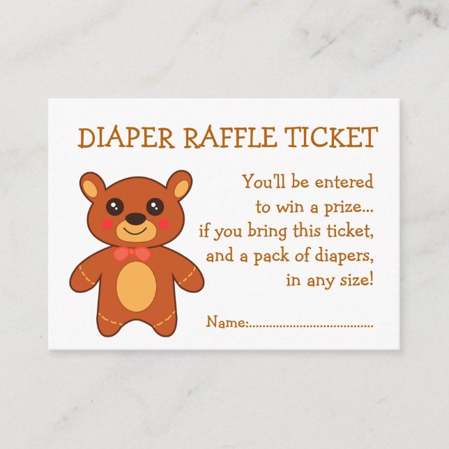 Diaper Raffle Biljett Cute Bear Tilläggskort (Framsida)