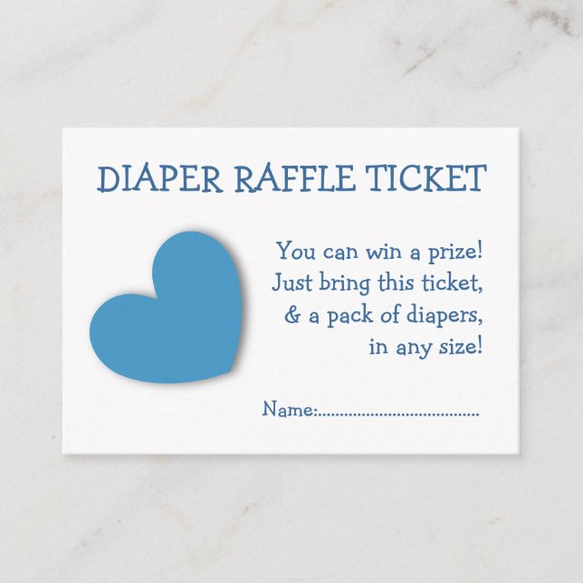 Diaper Raffle Biljett Cute Blue Heart för Pojke Tilläggskort (Framsida)