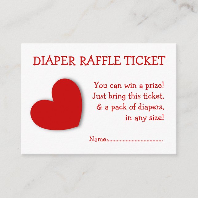 Diaper Raffle Biljett Cute Heart Kön Neutral Tilläggskort (Framsida)
