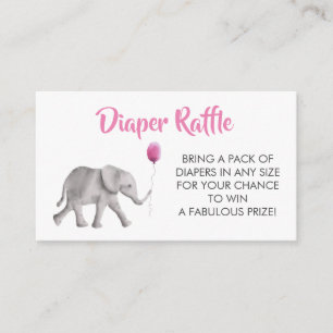 Diaper Raffle Biljett Elephant Baby Shower, Rosa Tilläggskort