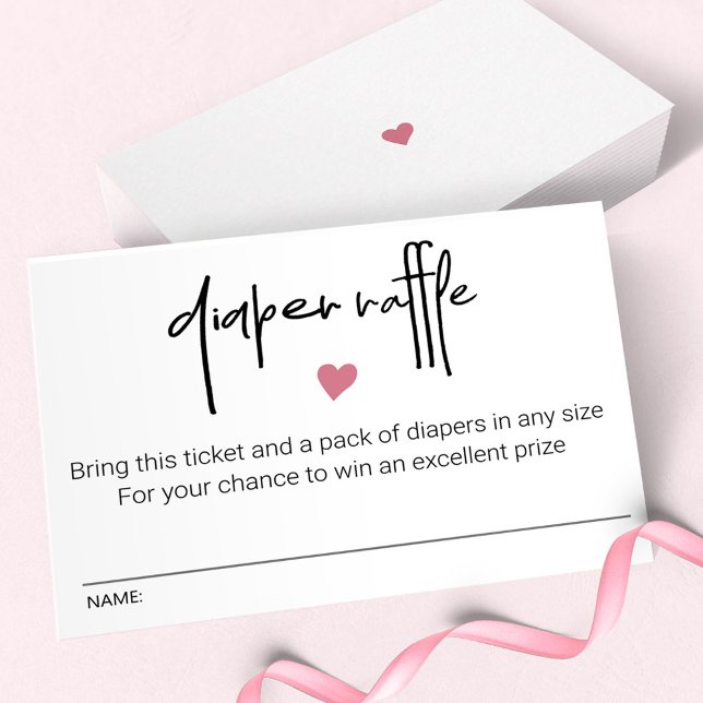 Diaper Raffle Biljett Flicka Rosa hjärta Anteckningskort (Skapare uppladdad)