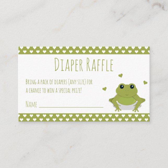 Diaper Raffle Biljett Grönt Frog Hearts Animal Tilläggskort (Framsida)