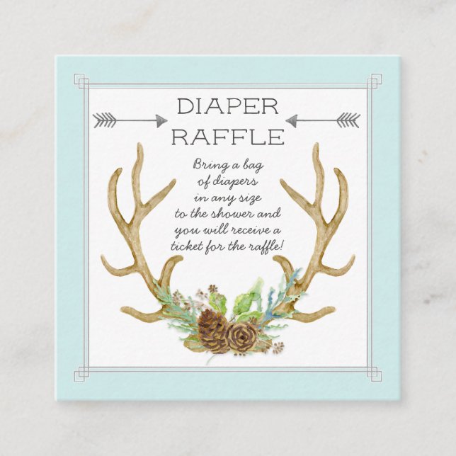 Diaper Raffle Biljett Hjort Antlers Rustic Forest (Framsida)