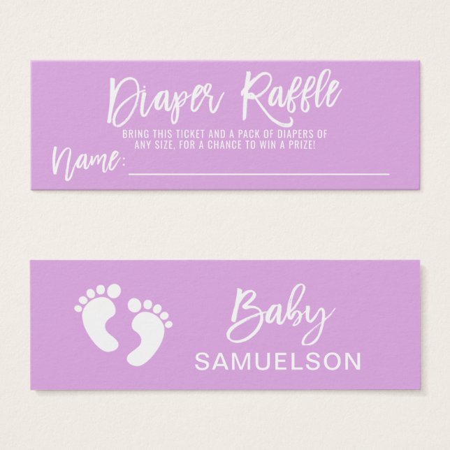 DIAPER RAFFLE Biljett LAVENDER Baby Shower (Framsida & baksida)