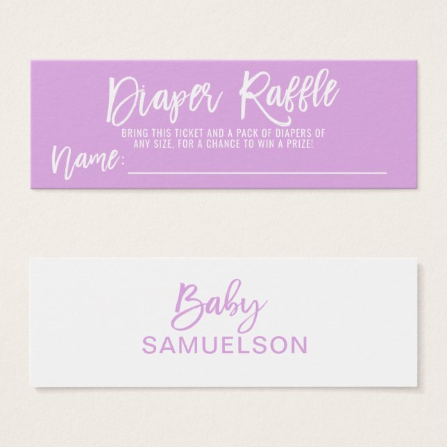 DIAPER RAFFLE Biljett LAVENDER Baby Shower (Framsida & baksida)