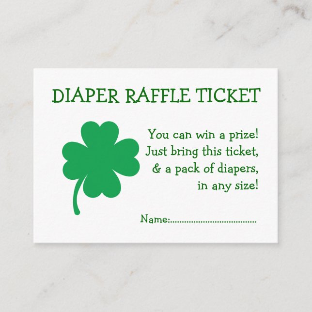 Diaper Raffle Biljett Lucky Shamrock Gender Neutra Tilläggskort (Framsida)