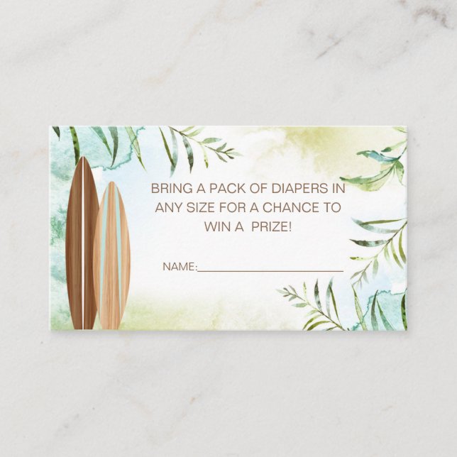 Diaper Raffle Biljett med surfboard (Framsida)