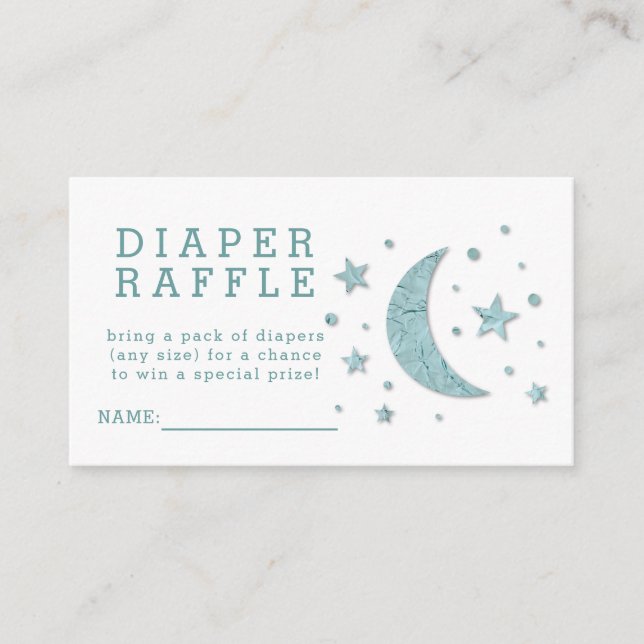Diaper Raffle Biljett Mint Stars Måne Baby Shower Tilläggskort (Framsida)