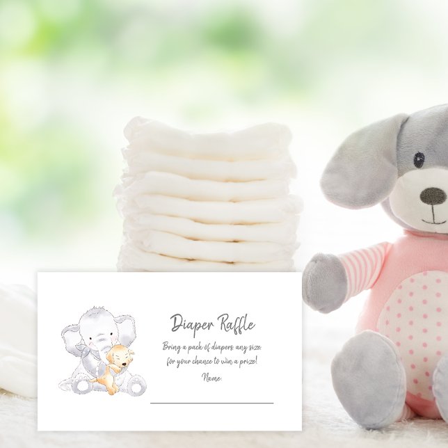 Diaper Raffle Biljett Modern Baby Elephant Tilläggskort (Skapare uppladdad)