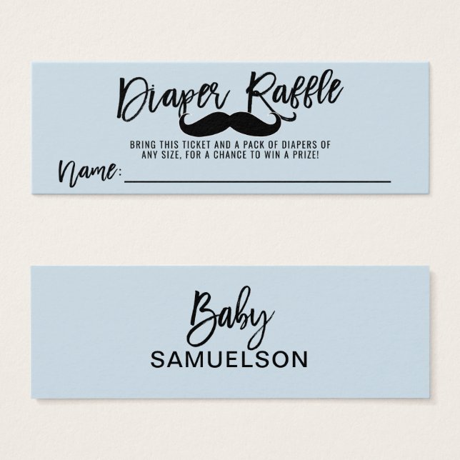 DIAPER RAFFLE Biljett Mustache Little Man Shower (Framsida & baksida)
