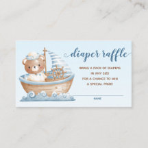 Diaper Raffle Biljett (Nautical Bear Boys Blue)