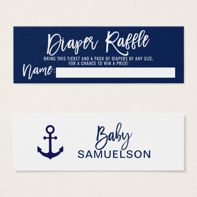 DiAPER RAFFLE Biljett Navy Nautical Baby Shower (Framsida & baksida)