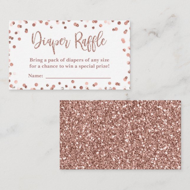 Diaper Raffle Biljett Ro Guld Glitter Konfetti Tilläggskort (Fram/baksida)