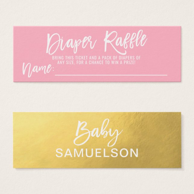 DiAPER RAFFLE Biljett Rosa FAUX Guld Baby Shower (Framsida & baksida)