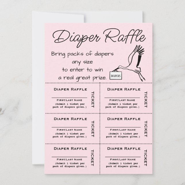 Diaper Raffle Biljett Rosa Investigation Inbjudningar (Framsida)