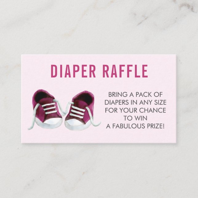 Diaper Raffle Biljett, Rosa Sneakers Baby Shower Tilläggskort (Framsida)