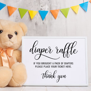 DIAPER RAFFLE Biljett SIGN Black White Baby Shower Poster