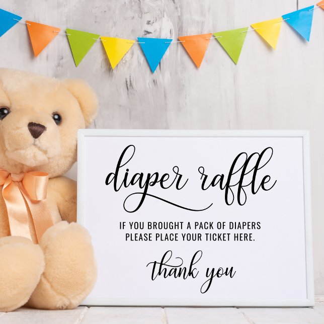 DIAPER RAFFLE Biljett SIGN Black White Baby Shower Poster (Skapare uppladdad)