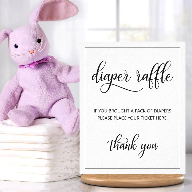 DIAPER RAFFLE Biljett SIGN Black White Baby Shower Poster (Skapare uppladdad)