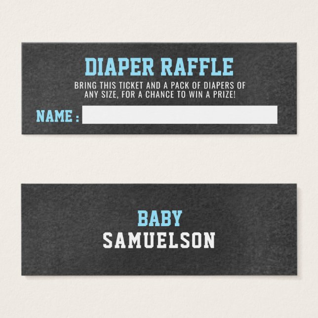 DiAPER RAFFLE Biljett Sports Chalkboard Baby Showe (Framsida & baksida)