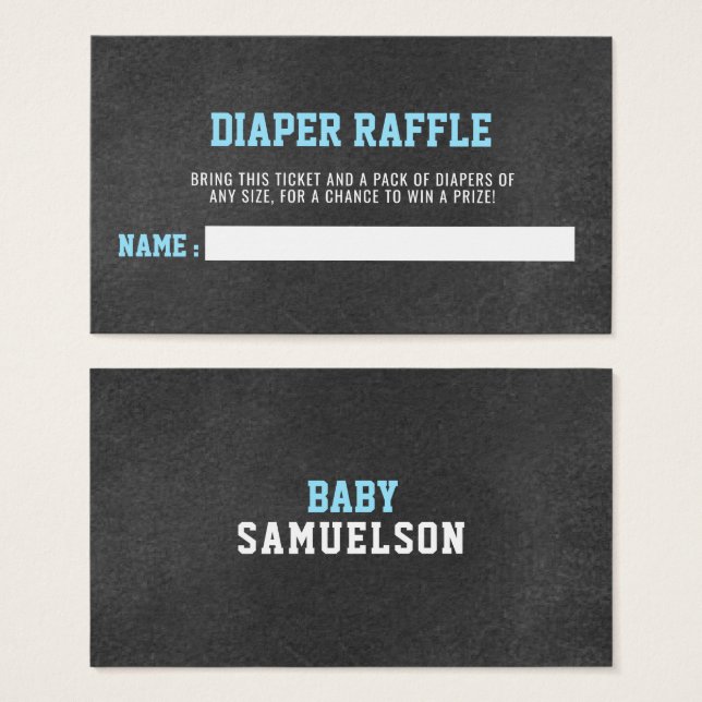 DiAPER RAFFLE Biljett Sports Chalkboard Baby Showe (Framsida & baksida)